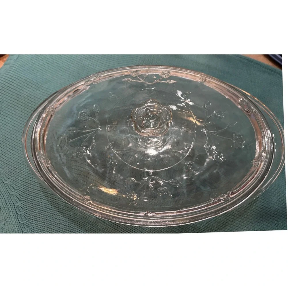 Princess House Heritage Etched Glass Oval Casserole Serving Dish with Lid 12.5in